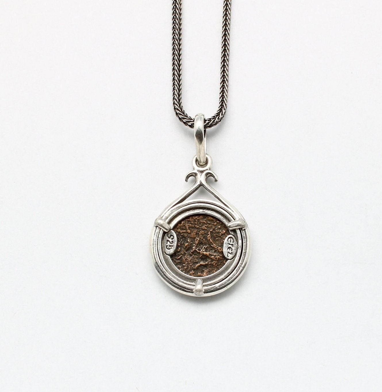 Sterling Silver Pendant, Widows Mite, Ancient Prutah Coin, 00236