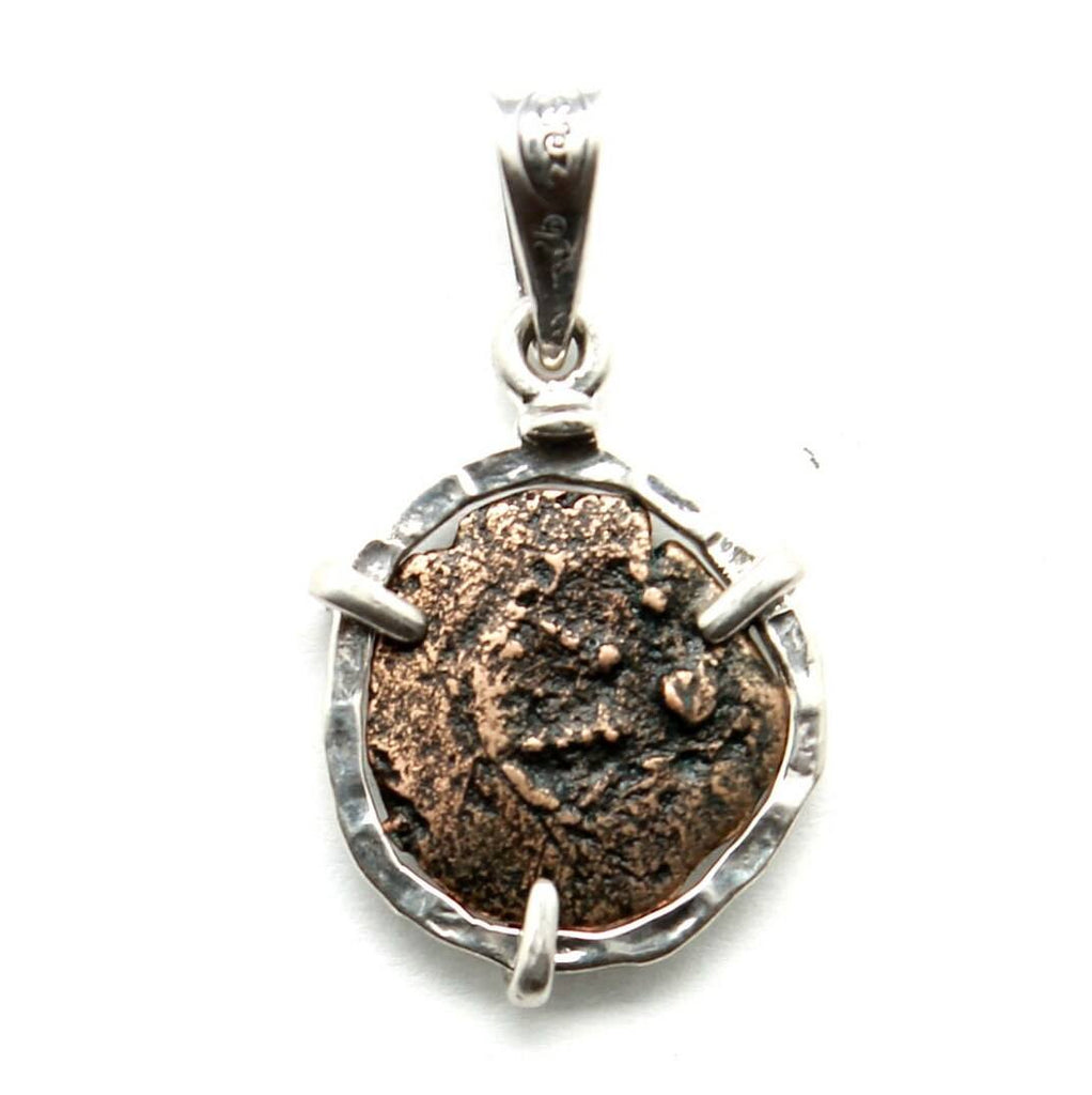 Sterling Silver Pendant, Widows Mite, Genuine Ancient Prutah Coin, 7228