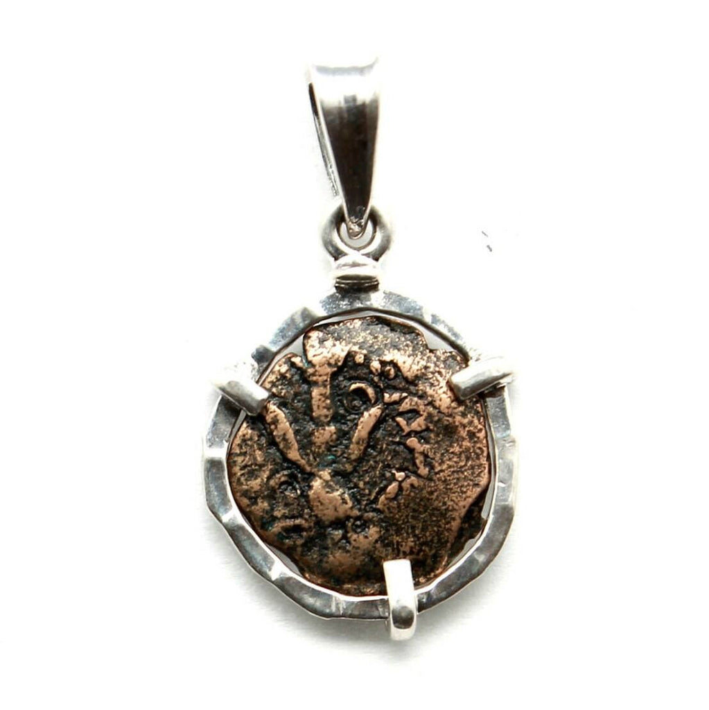 Sterling Silver Pendant, Widows Mite, Genuine Ancient Prutah Coin, 7228