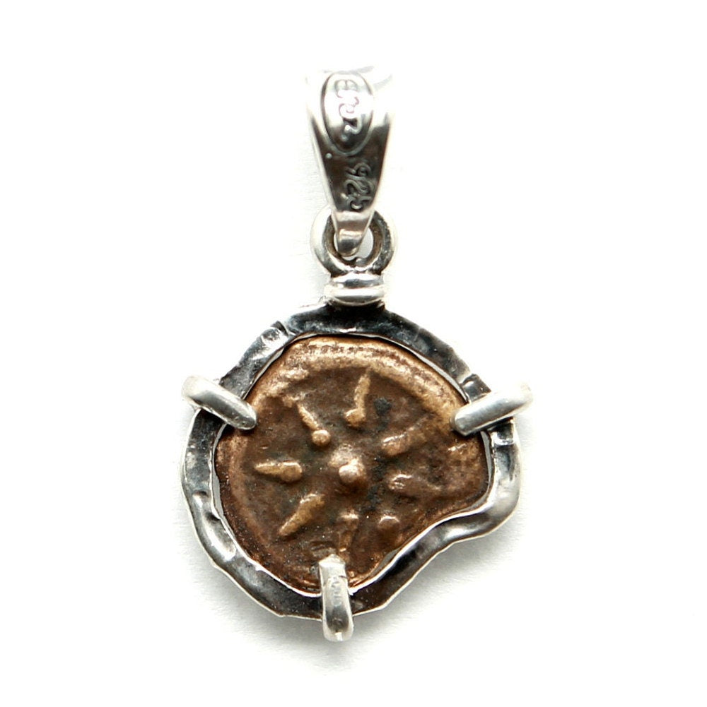 Sterling Silver Pendant, Widows Mite, Genuine Ancient Prutah Coin, 7231