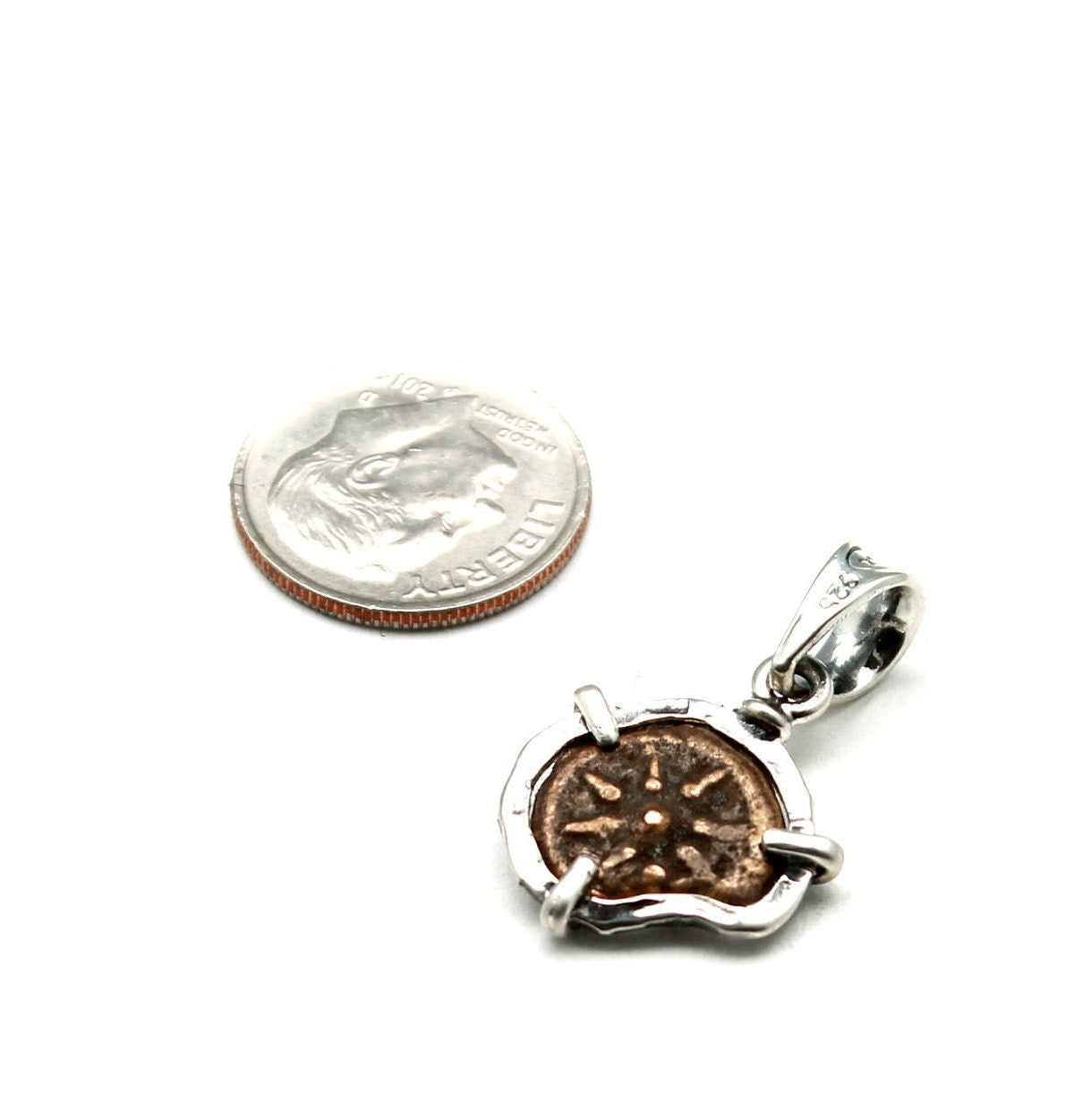 Sterling Silver Pendant, Widows Mite, Genuine Ancient Prutah Coin, 7231