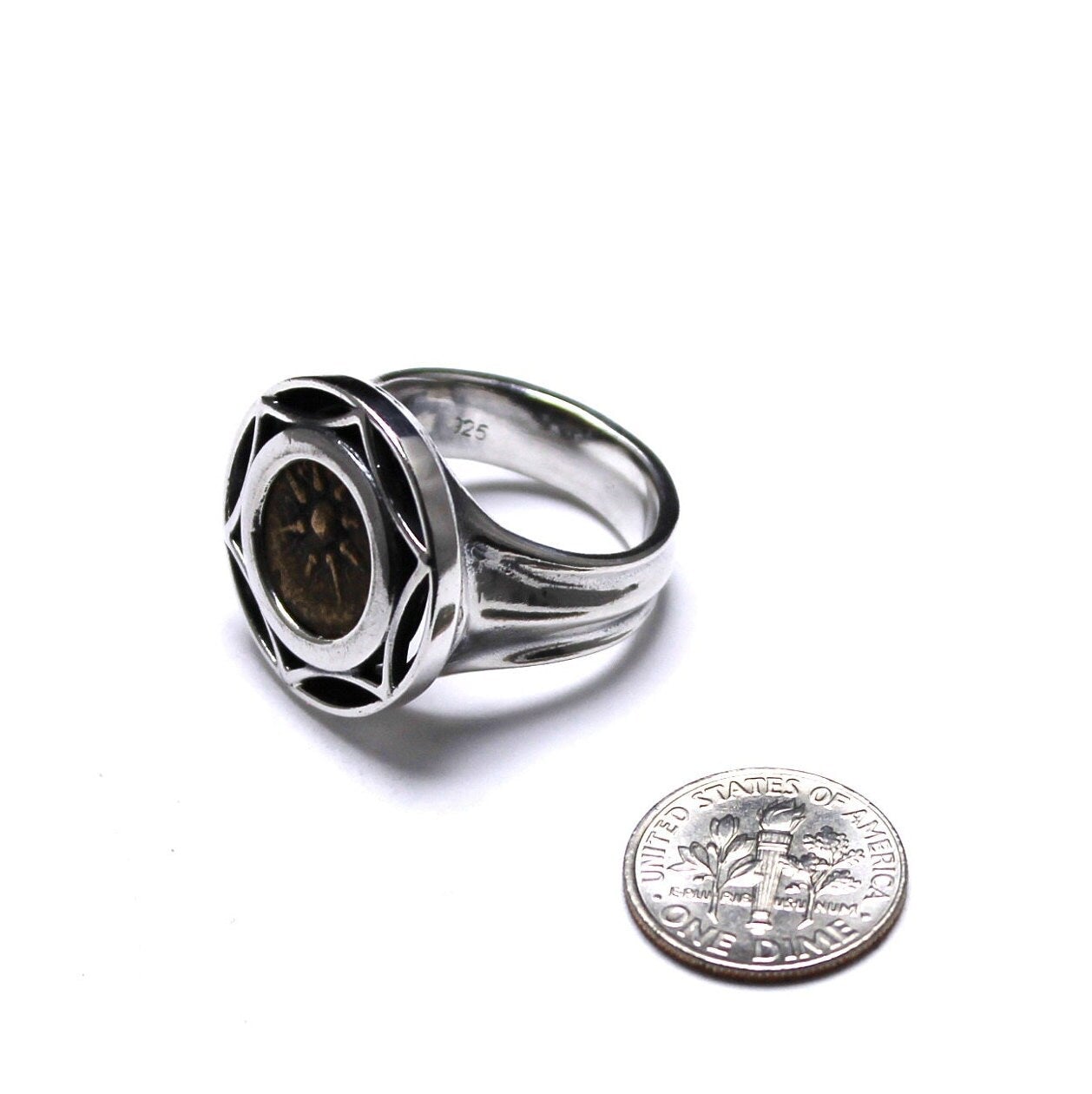 Sterling Silver Ring, Ancient Widows Mite Prutah Coin, 7214