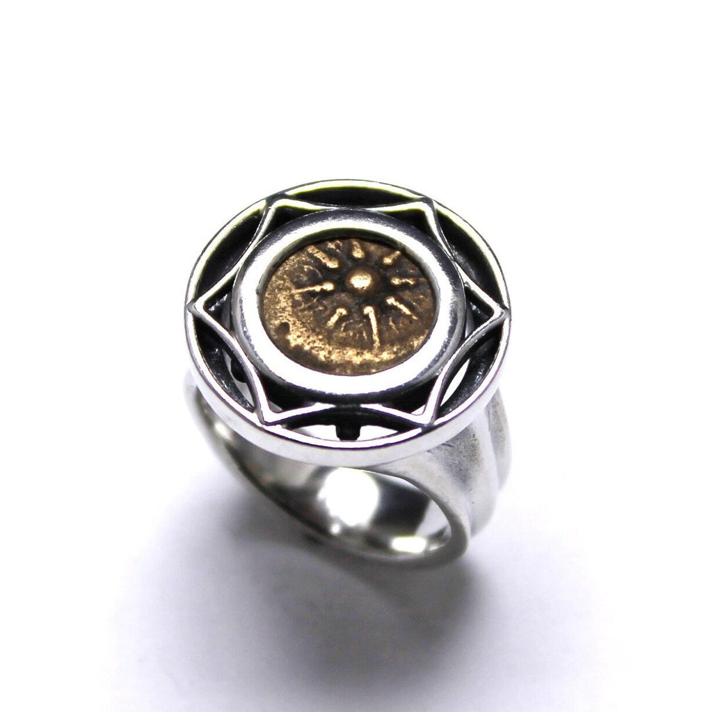 Sterling Silver Ring, Ancient Widows Mite Prutah Coin, 7214