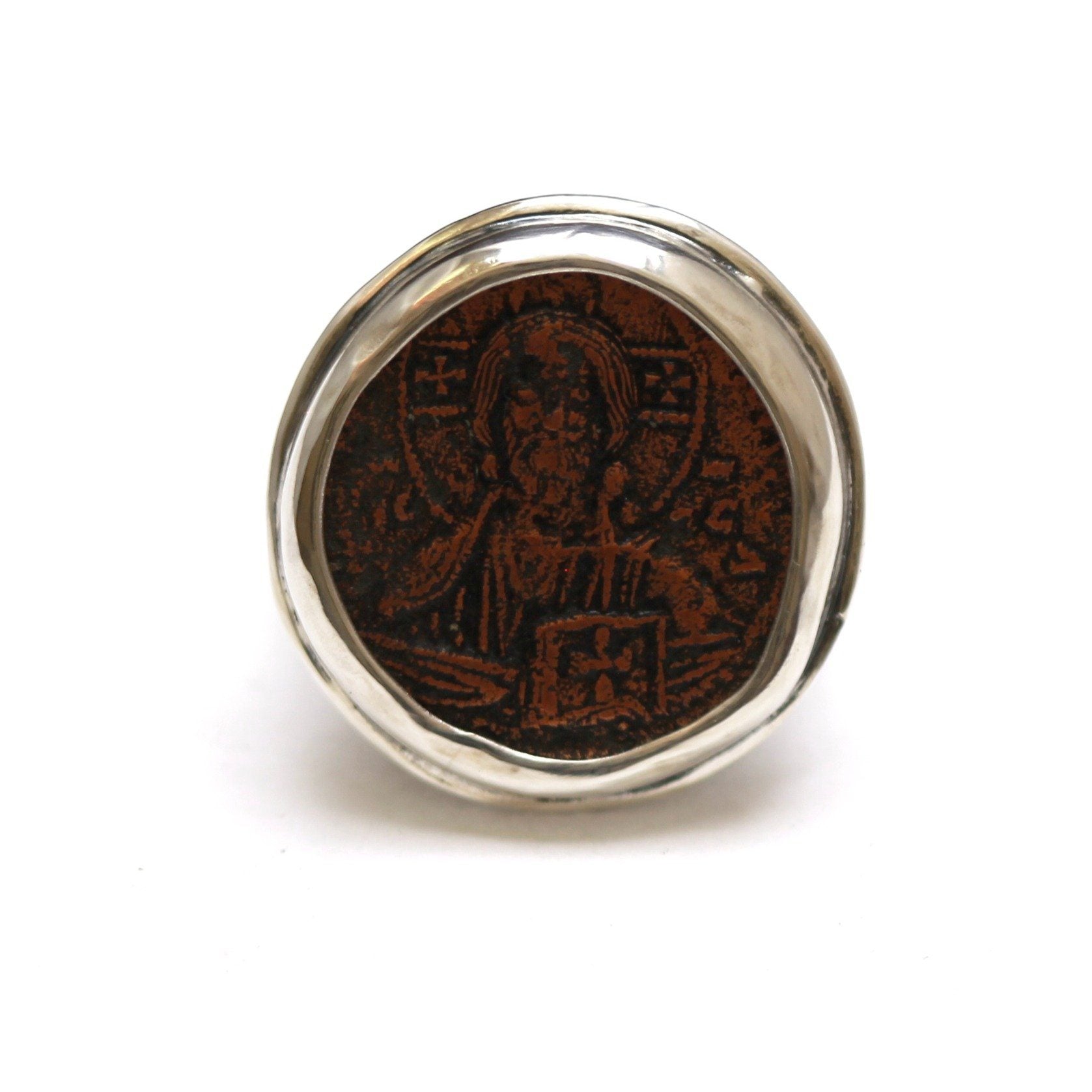 Sterling Silver Ring, Anonymous Folles, Jesus Christ Portrait, Ancient Byzantine Bronze Coin, ID13351 - Erez Ancient Coin Jewelry 