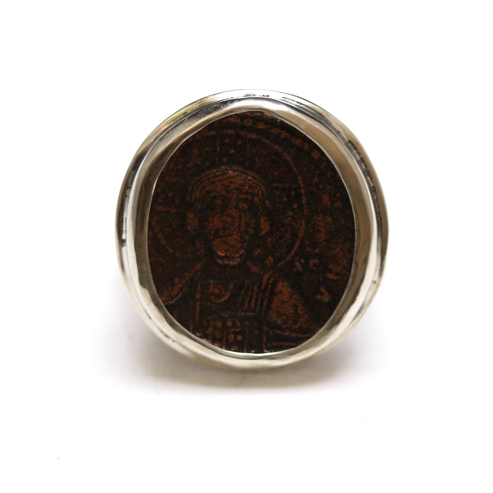 Sterling Silver Ring, Anonymous Folles, Jesus Christ Portrait, Ancient Byzantine Bronze Coin, ID13352 - Erez Ancient Coin Jewelry 