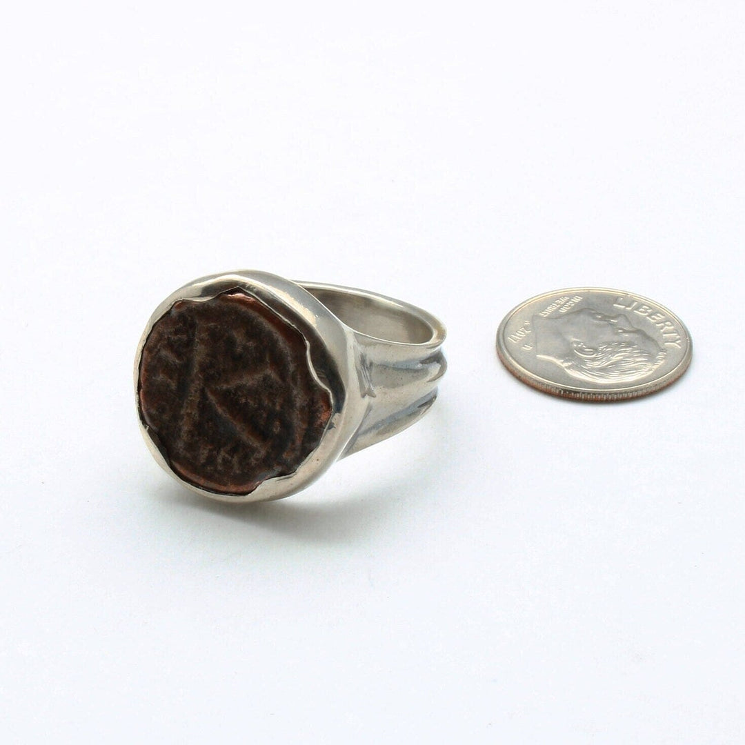 Sterling Silver Ring, Byzantine K, Ancient Bronze Coin, 00225