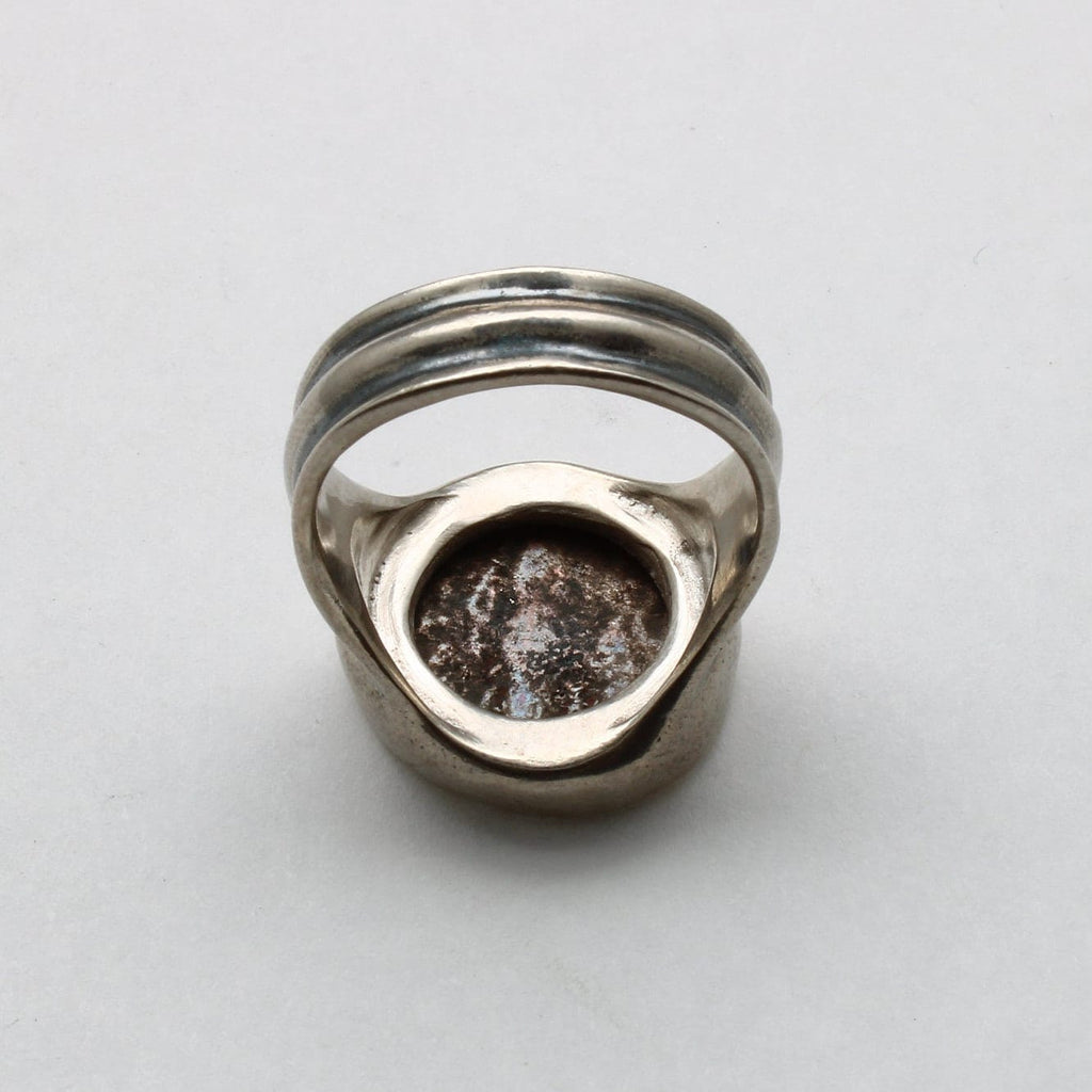 Sterling Silver Ring, Byzantine K, Ancient Bronze Coin, 00225