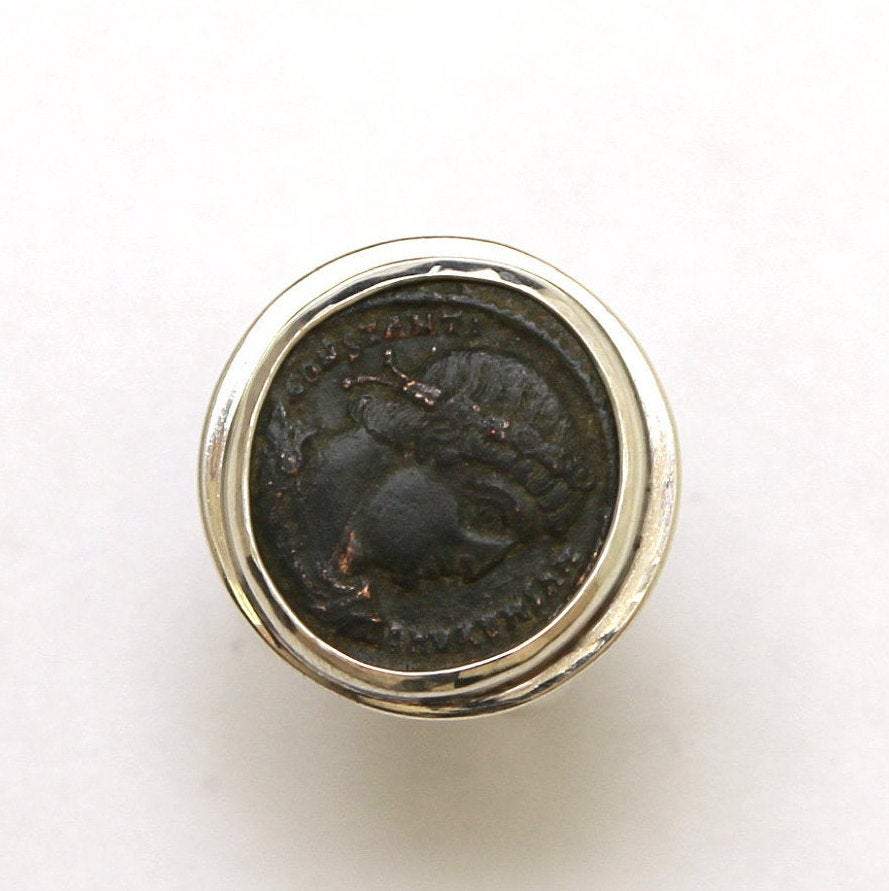 Sterling Silver Ring, Constantine the Great, Ancient Bronze Coin, 7029