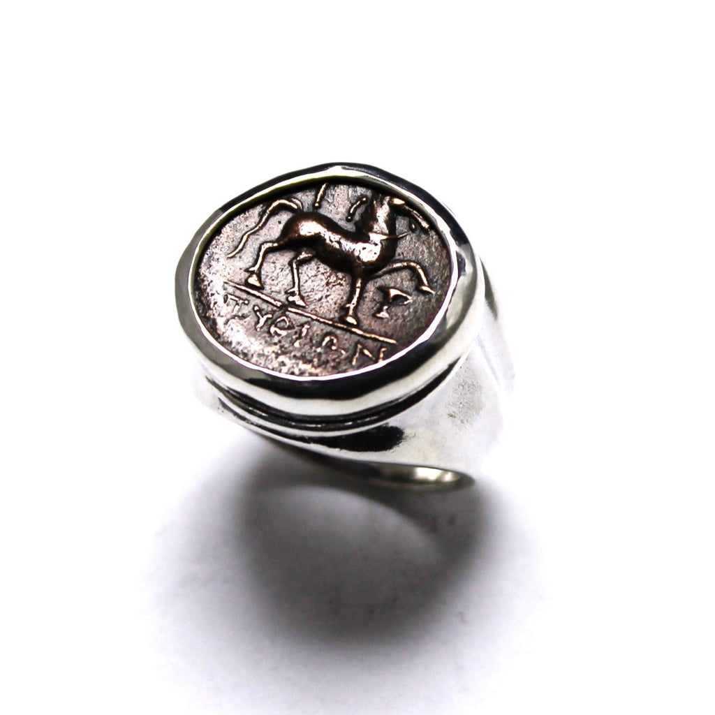 Sterling Silver Ring, Greek Horse, Kyme, Genuine Ancient Coin, 7213