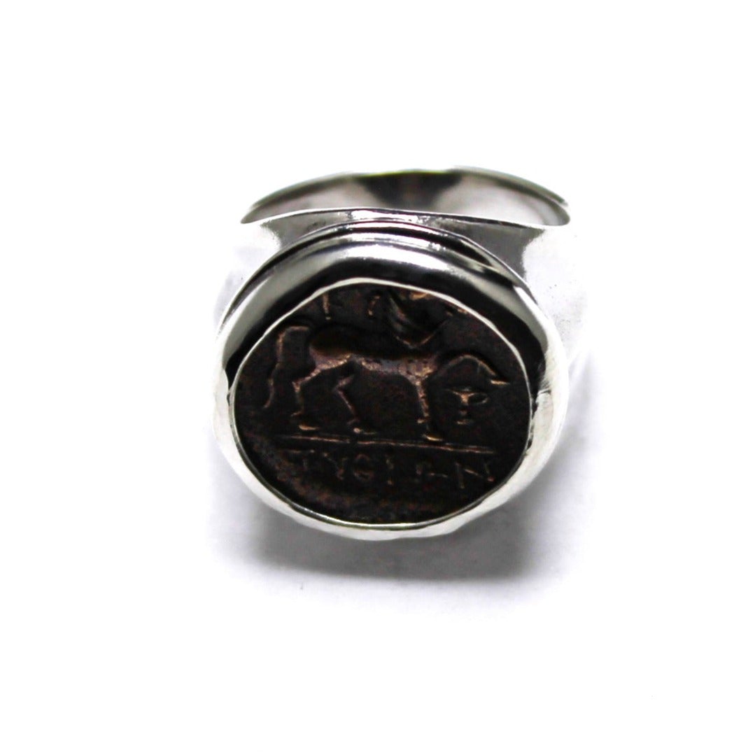 Sterling Silver Ring, Greek Horse, Kyme, Genuine Ancient Coin, 7213