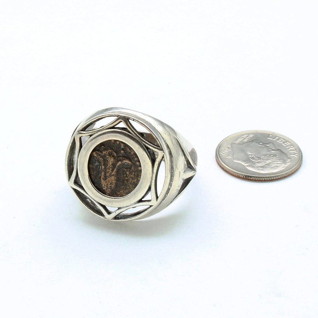 Sterling Silver Ring, Jerusalem Lily, Ancient Prutah Coin, 00220