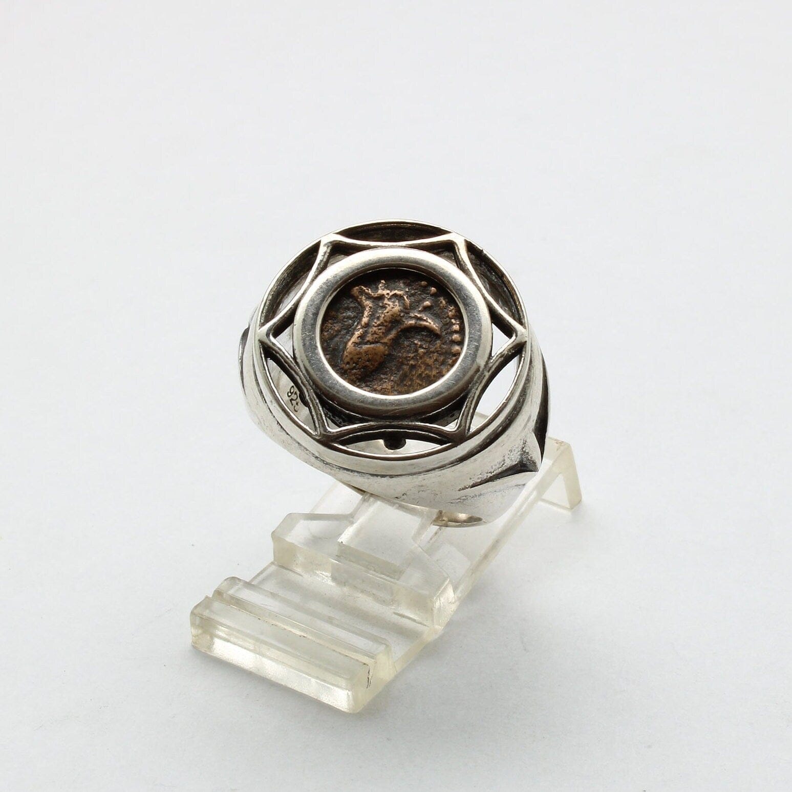 Sterling Silver Ring, Jerusalem Lily, Ancient Prutah Coin, 00220