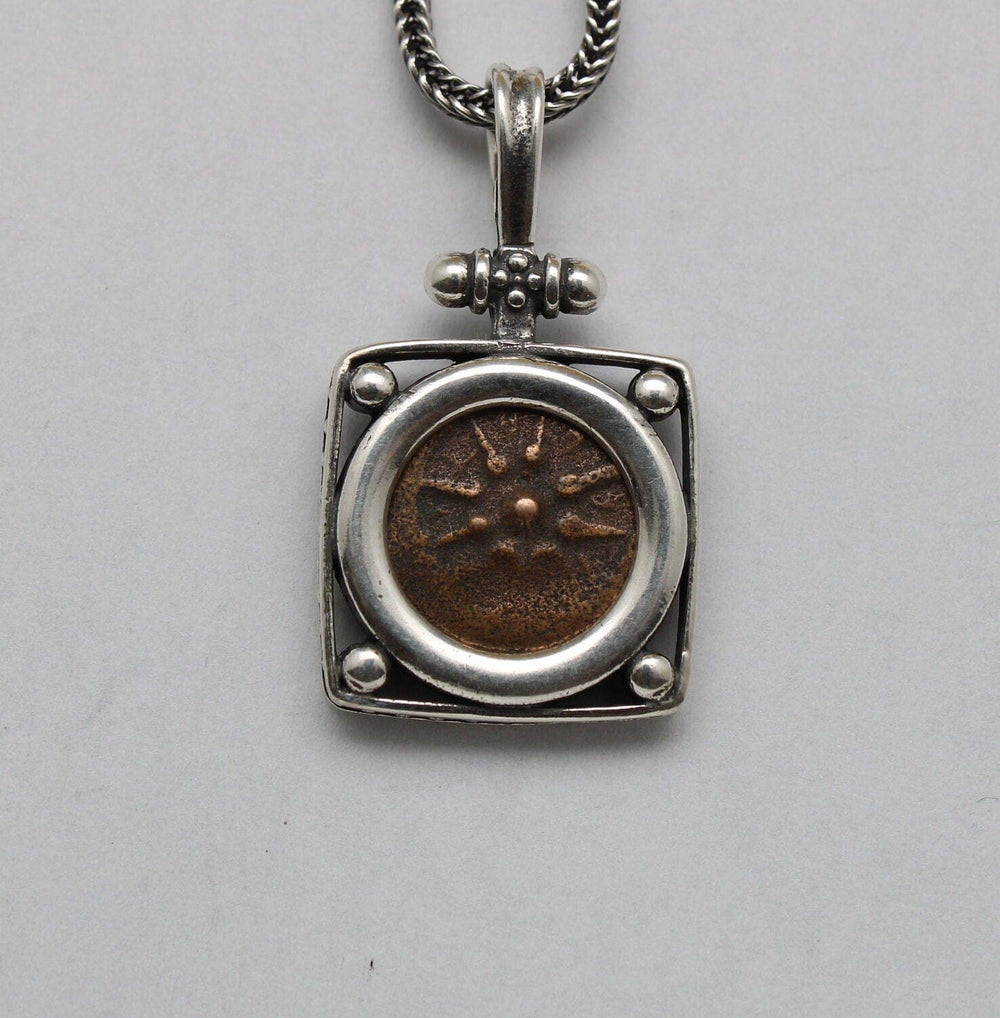 Sterling Silver Square Pendant, Widows Mite, Ancient Prutah Coin, 00207