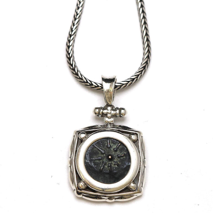 Sterling Silver Square Pendant, Widows Mite Prutah Coin, Original Patina, 7052