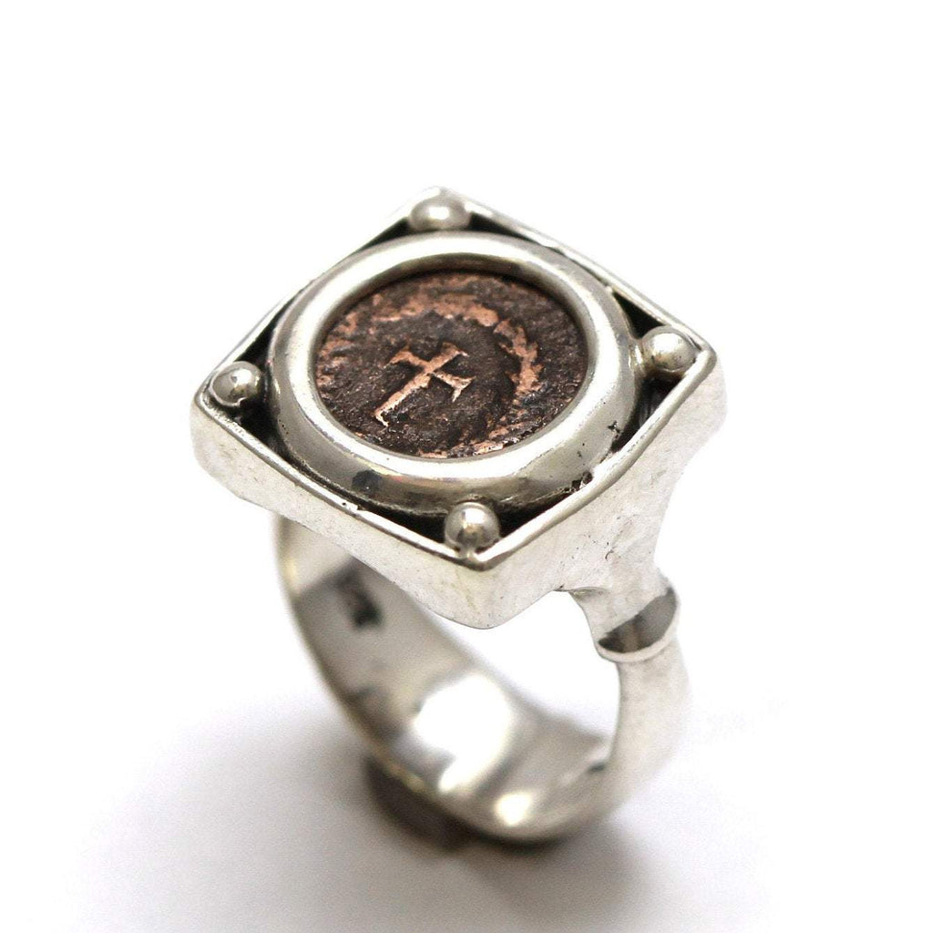 Sterling Silver Square Ring, Theodosius II, Ancient Roman Coin, 7089