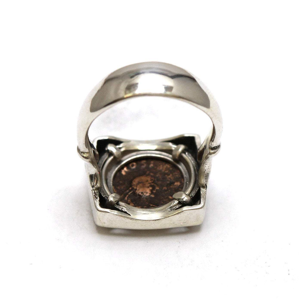 Sterling Silver Square Ring, Theodosius II, Ancient Roman Coin, 7089