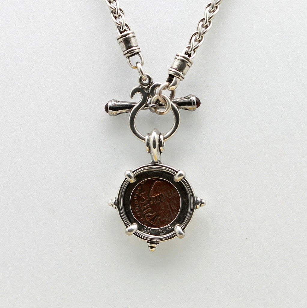 Sterling Silver Toggle Necklace, Agripa Prutah Barley, 7293
