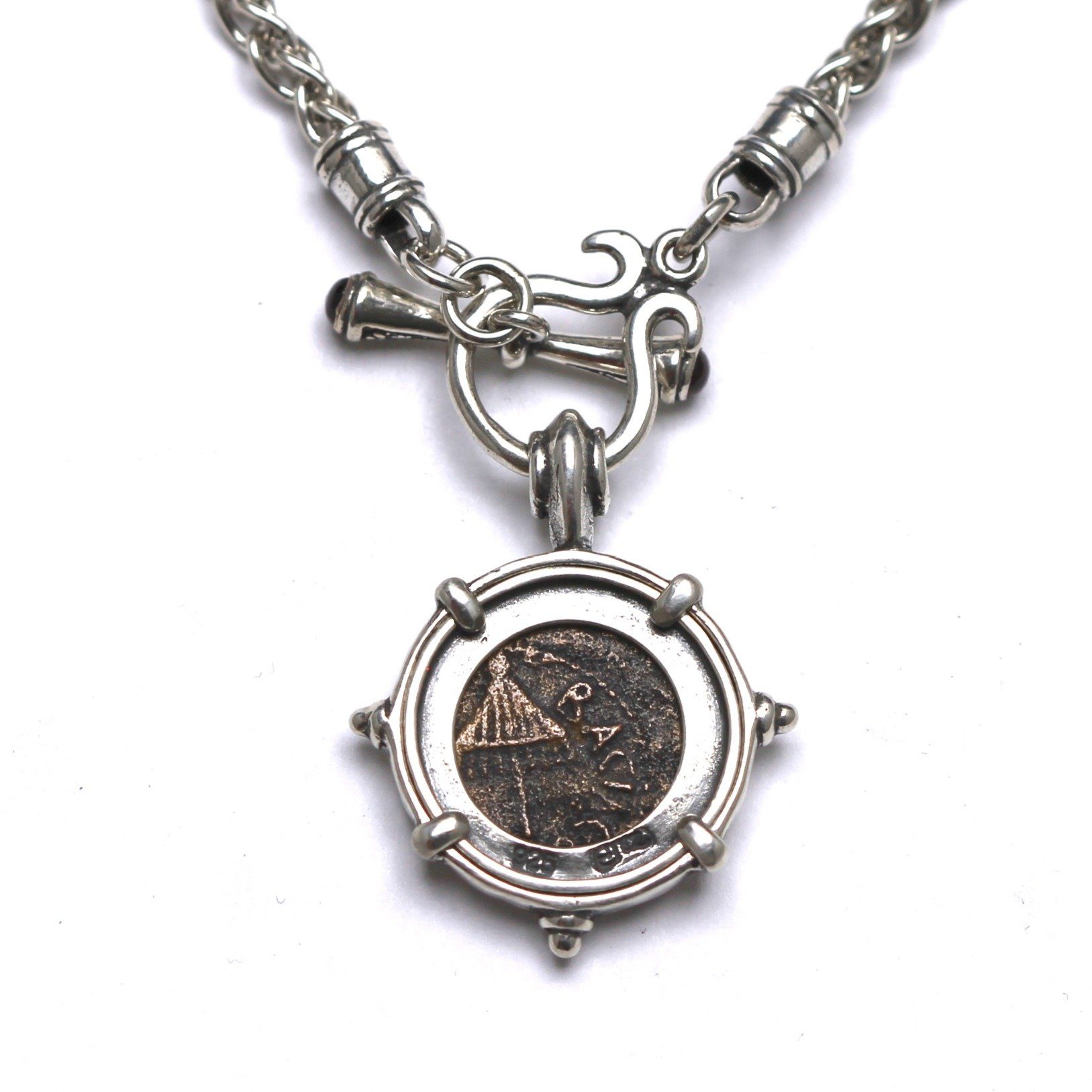 Sterling Silver Toggle Necklace, Ancient Judea, Cert. RM162 Z0002 - Erez Ancient Coin Jewelry 