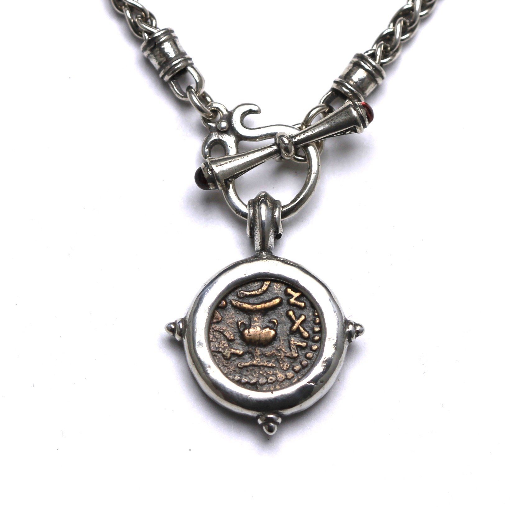 Sterling Silver Toggle Necklace, First Revolt, Ancient Judea Coin, Cert. RM163 - Erez Ancient Coin Jewelry 