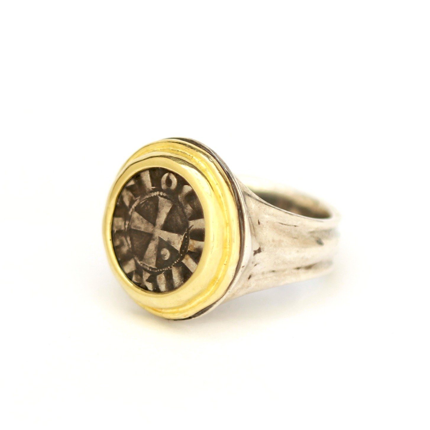 Bohemond III, Byzantine Coin Ring, 14K Gold and Sterling Silver, Gen Ancient Coin, with Cert. ID13039 - Erez Ancient Coin Jewelry 
