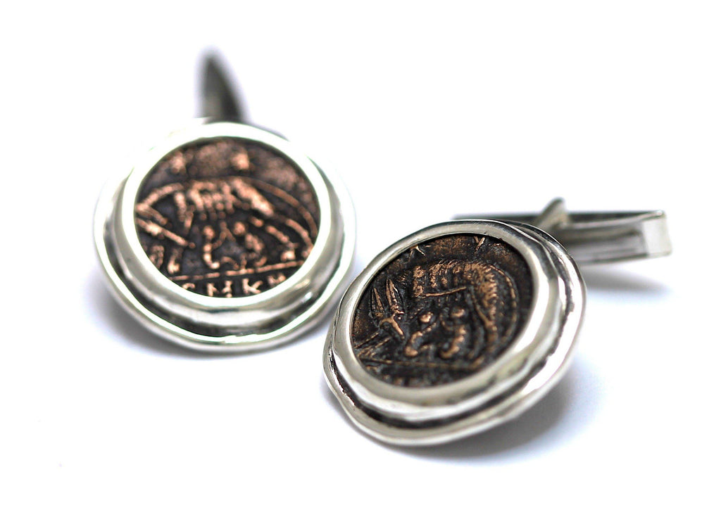 VRBS ROMA, Romulus and Remus, Roman Coins, Sterling Silver Cufflinks, Genuine Ancient Coins RC5 - Erez Ancient Coin Jewelry 