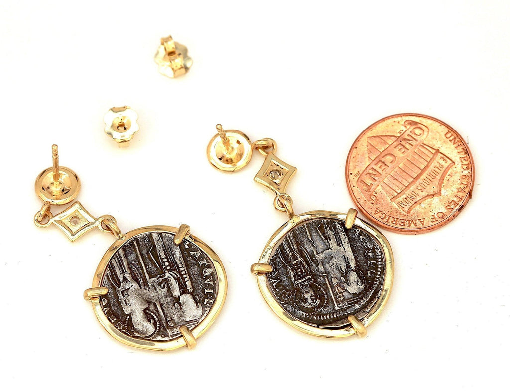 Venetian Grosso Coin Earrings, 14K Gold Post Earrings, Genuine Ancient Coin with Certificate 6321 - Erez Ancient Coin Jewelry 