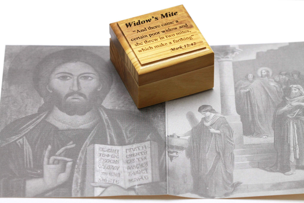 Widows Mite Coin in Olive Wood Box, Mark 12:42 Inscription, Ancient Alexander Janneus Coin