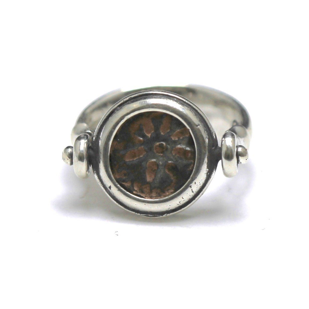 Widows Mite Flip Ring, Star Up, Sterling Silver, Genuine Ancient Coin, with Certificate  R83 - Erez Ancient Coin Jewelry 
