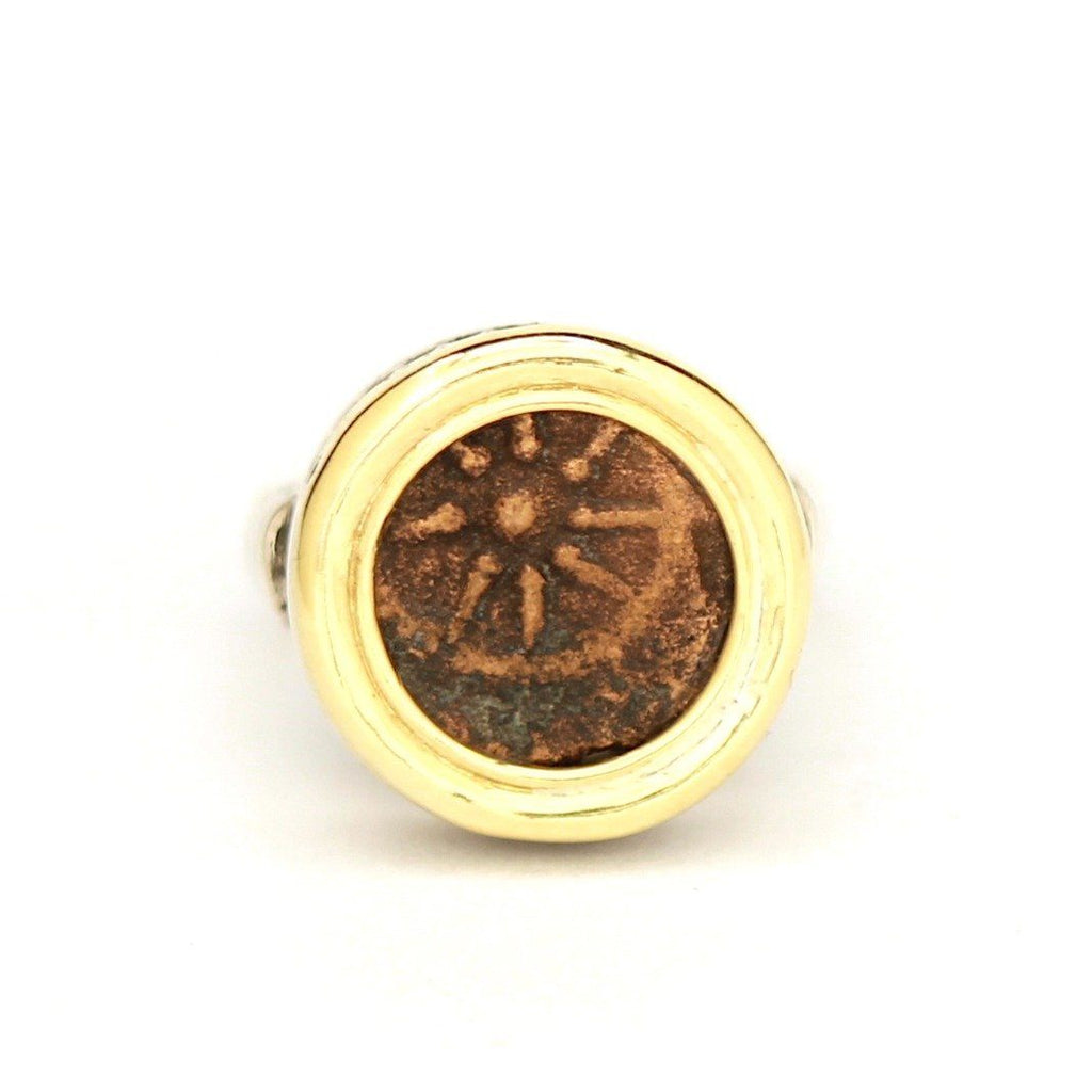Widows Mite Ring, 14K Gold and Sterling Silver, Genuine Ancient Coin, with Certificate R9-W - Erez Ancient Coin Jewelry 