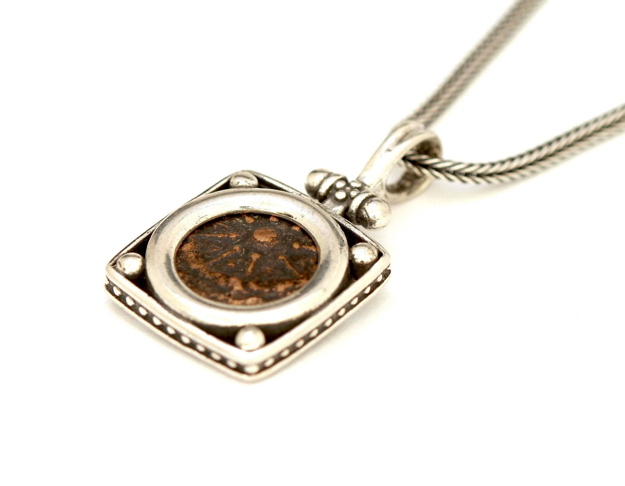 Widows Mite Silver Pendant, Genuine Ancient Coin, With Certificate 6492 - Erez Ancient Coin Jewelry 