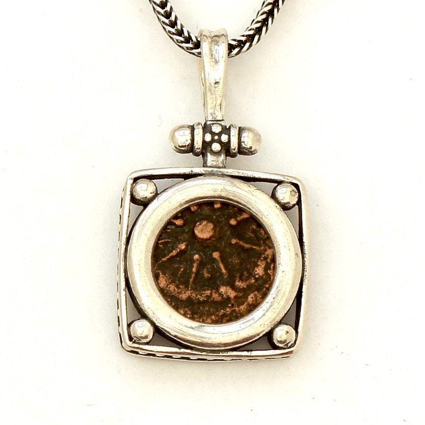 Widows Mite Silver Pendant, Genuine Ancient Coin, With Certificate 6492 - Erez Ancient Coin Jewelry 