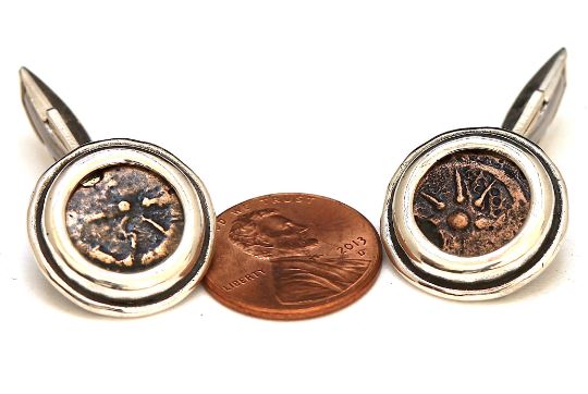 Widows Mite, Silver Round Cufflinks, Genuine Ancient Coin, with Certificate 6657 - Erez Ancient Coin Jewelry 