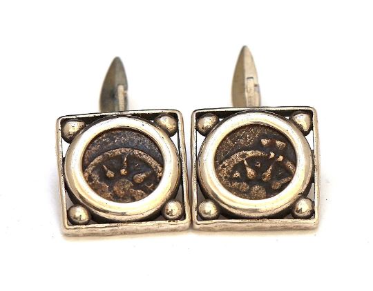Widows Mite, Silver Square Cufflinks, Genuine Ancient Coin, with Certificate 6656 - Erez Ancient Coin Jewelry 