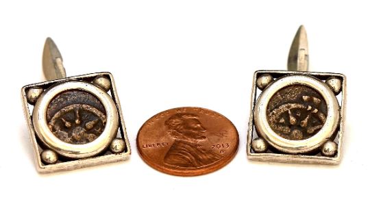 Widows Mite, Silver Square Cufflinks, Genuine Ancient Coin, with Certificate 6656 - Erez Ancient Coin Jewelry 